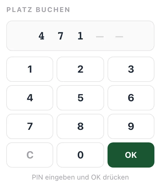 Ziffernfeld des Tablets im Vereinsheim für die persönliche PIN.